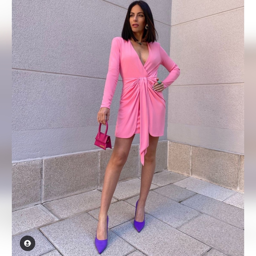 NWT Zara Pink Draped  Mini Dress - Picture 8 of 16